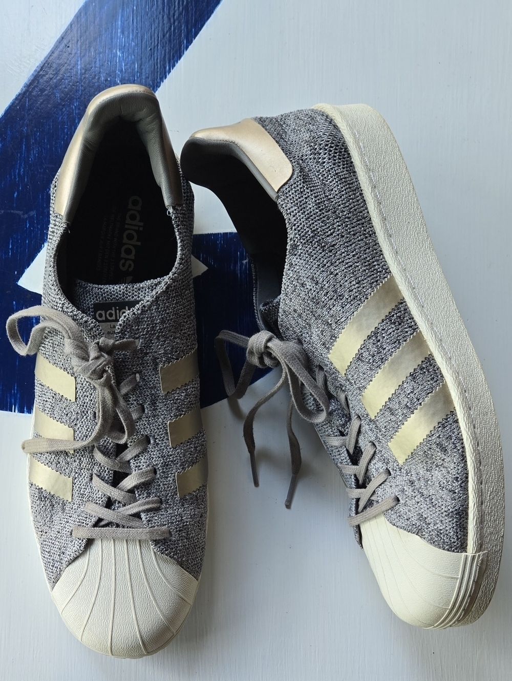 Men's Adidas Superstar Prime Knit Gray With Gold Stripes Sneaker Size US 11.5